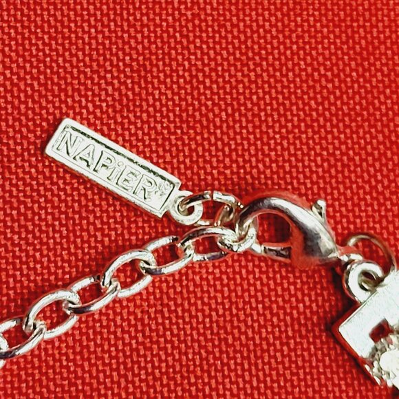 Vintage Napier Necklace Silvertone 3 Rows Layered Rhinestones - Picture 10 of 10